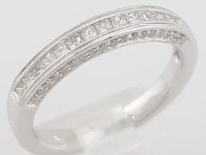 Half Circle Princess Diamond Milgrain Wedding Band 0.6 ct 14k White Gold 3 mm