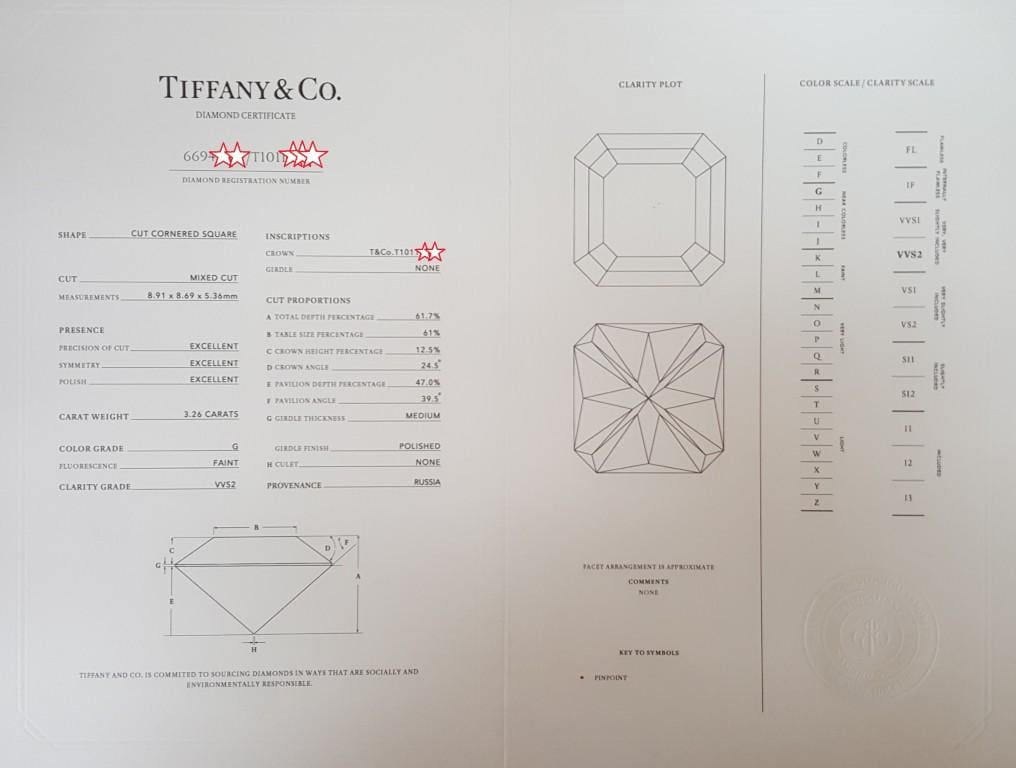 Tiffany & Co Platinum True ® Engagement Ring 3.26 ct Diamond Rtl $157K
