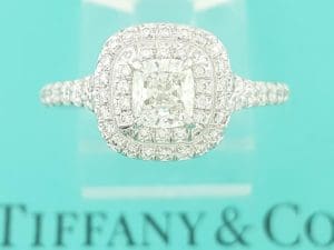 Tiffany & Co Soleste Cushion Double Halo Diamond Engagement Ring 0.9 ct $10.4k