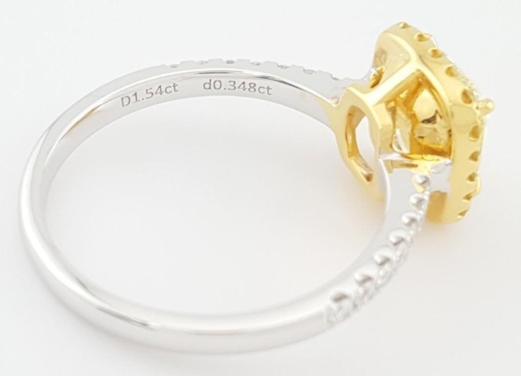 Fancy Yellow Cushion Halo Diamond Engagement Ring 1.89ct 18k 2-Tone Gold Rt $25K