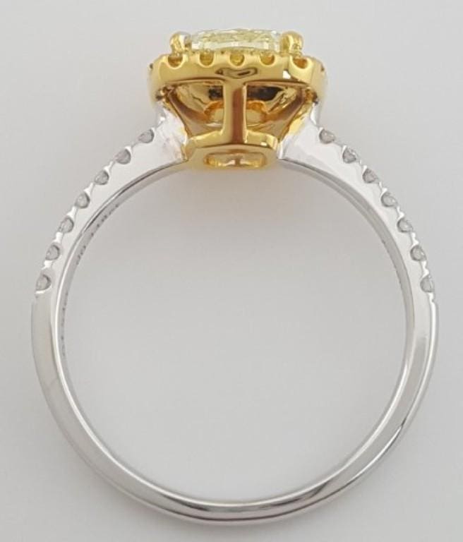 Fancy Yellow Cushion Halo Diamond Engagement Ring 1.89ct 18k 2-Tone Gold Rt $25K