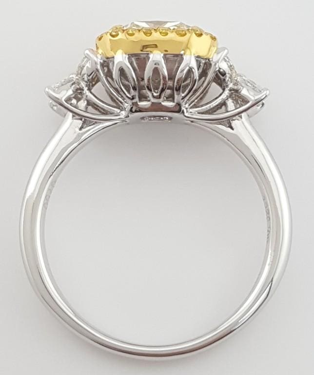 Cushion Fancy Light Yellow Diamond Halo Engagement Ring 2.7 ct GIA Retail $27K