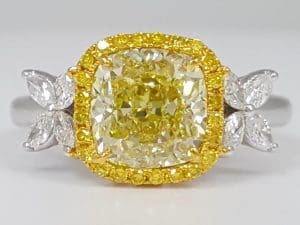 Cushion Fancy Light Yellow Diamond Halo Engagement Ring 2.7 ct GIA Retail $27K