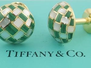 Vintage Tiffany & Co Malachite & MOP Cufflinks 18k Yellow Gold 14.2 Grams
