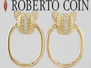 Roberto Coin Opera Round Diamond Textured Bead Earrings 0.22 ct 18K Gold $3,730