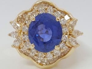 Vintage Ceylon No Heat Sapphire Diamond Ballerina Ring 9 ct 14k Gold Retail $40K