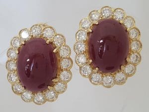 Burma No Heat Ruby & Diamond Halo Earrings 18.95 ct 18k Yellow Gold Retail $58K