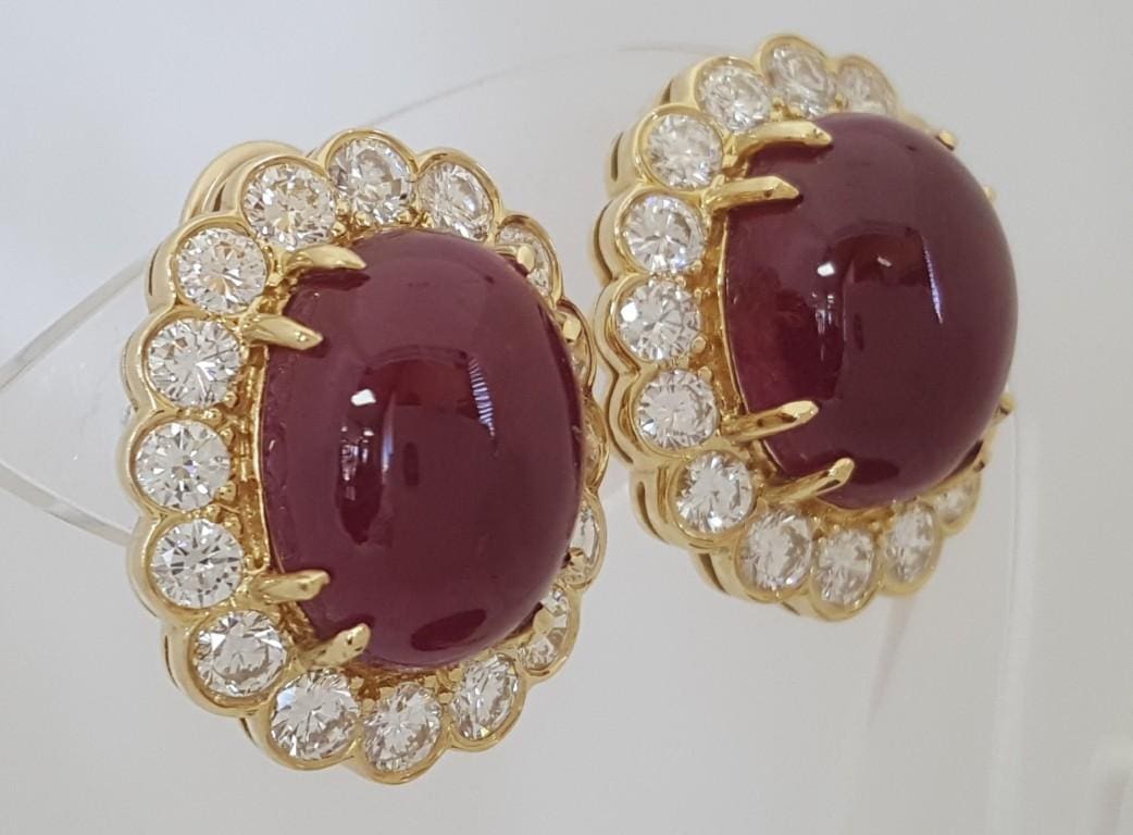 Burma No Heat Ruby & Diamond Halo Earrings 18.95 ct 18k Yellow Gold Retail $58K