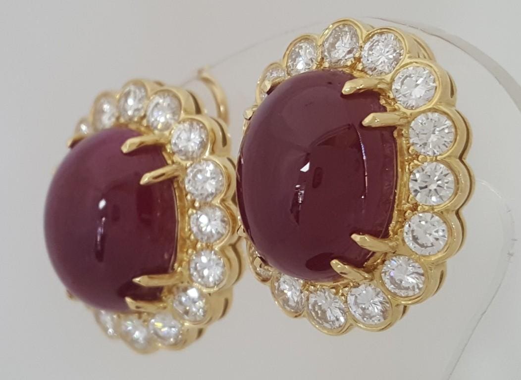 Burma No Heat Ruby & Diamond Halo Earrings 18.95 ct 18k Yellow Gold Retail $58K