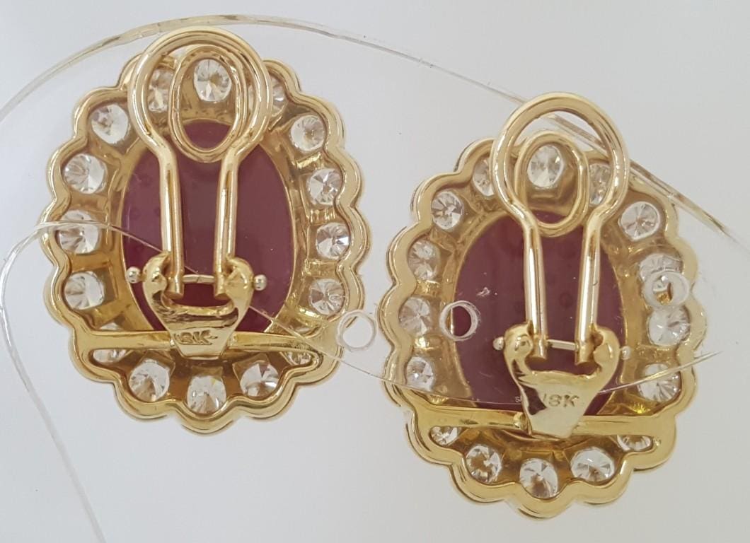 Burma No Heat Ruby & Diamond Halo Earrings 18.95 ct 18k Yellow Gold Retail $58K