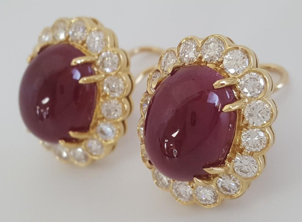 Burma No Heat Ruby & Diamond Halo Earrings 18.95 ct 18k Yellow Gold Retail $58K