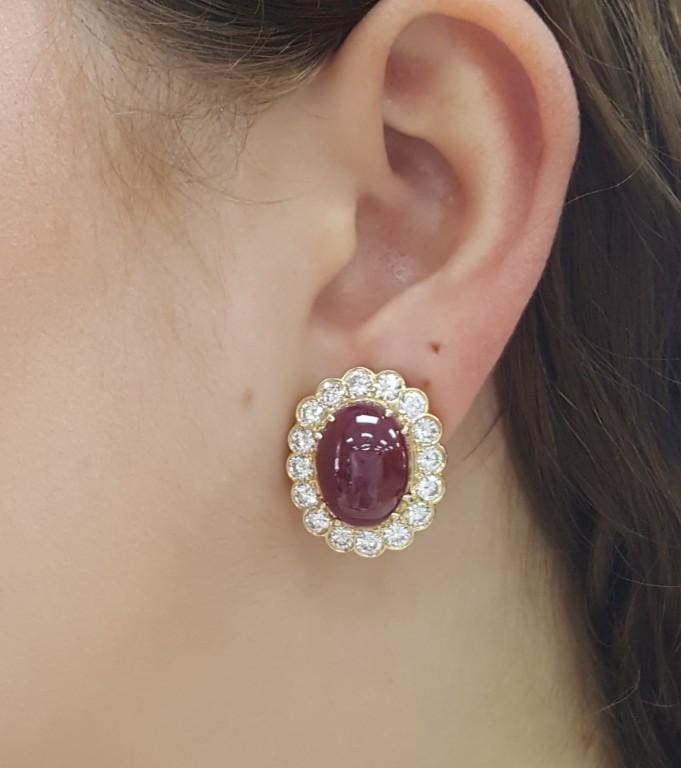Burma No Heat Ruby & Diamond Halo Earrings 18.95 ct 18k Yellow Gold Retail $58K
