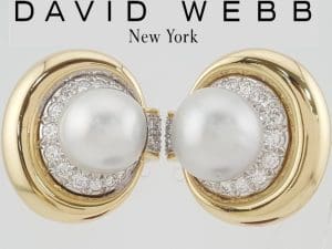 Vintage David Webb Pearl & Diamond Clip-On Earrings 2.3 ct 18K & Platinum
