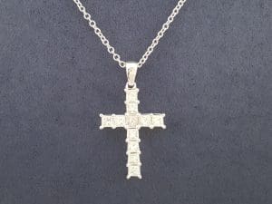 Princess Cut Diamond Cross Necklace 1.1 ct 18" 5.2 Gr 14k White Gold Rtl $3395