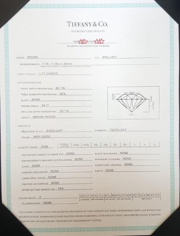 Tiffany & Co Round Diamond Channel Set Engagement Ring 2.49 ct Platinum Rt $54K