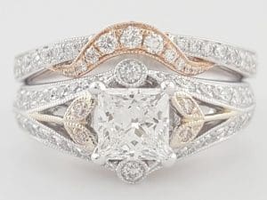 Supreme Princess Diamond Engagement Ring Set 1.63 ct 18K 2-Tone Gold Retail $9K