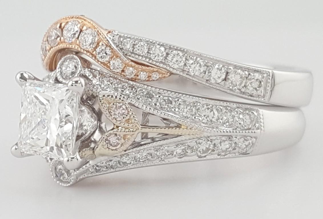 Supreme Princess Diamond Engagement Ring Set 1.63 ct 18K 2-Tone Gold Retail $9K