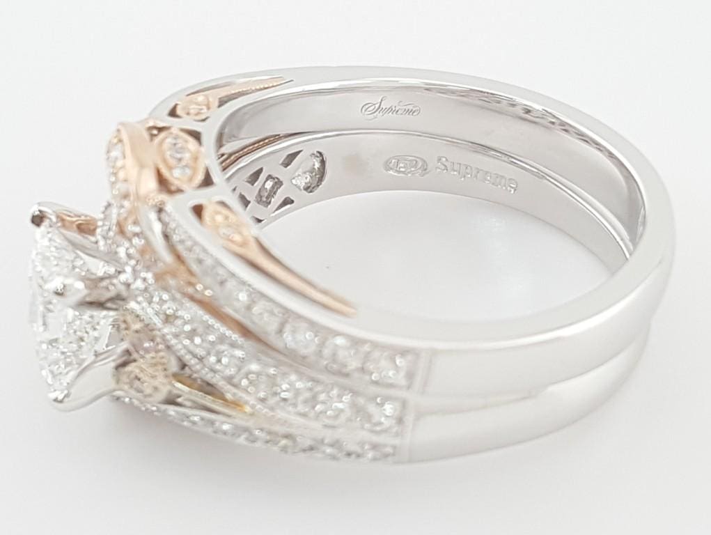 Supreme Princess Diamond Engagement Ring Set 1.63 ct 18K 2-Tone Gold Retail $9K