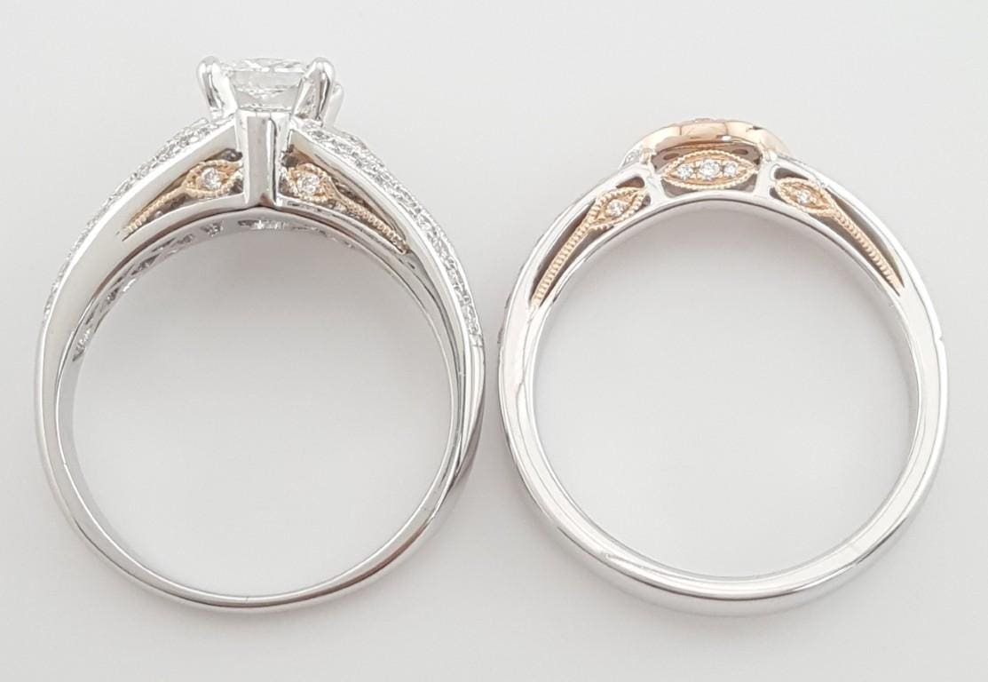 Supreme Princess Diamond Engagement Ring Set 1.63 ct 18K 2-Tone Gold Retail $9K