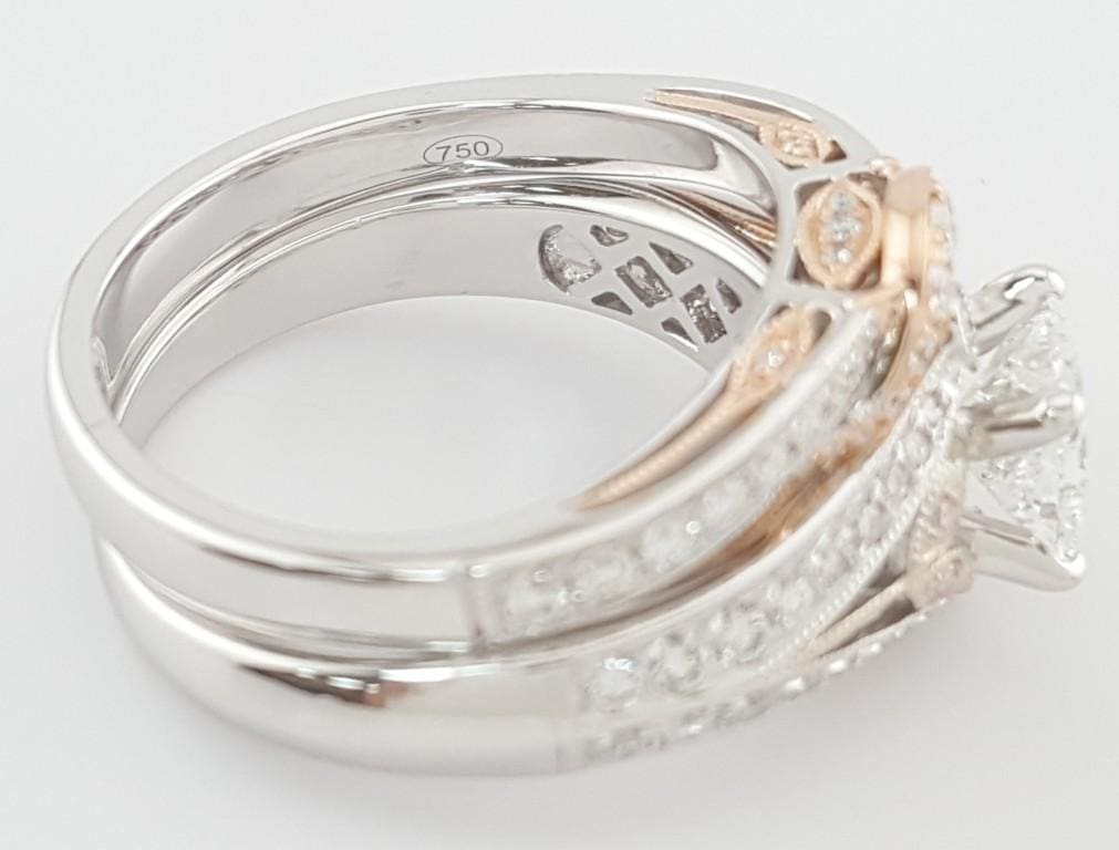 Supreme Princess Diamond Engagement Ring Set 1.63 ct 18K 2-Tone Gold Retail $9K