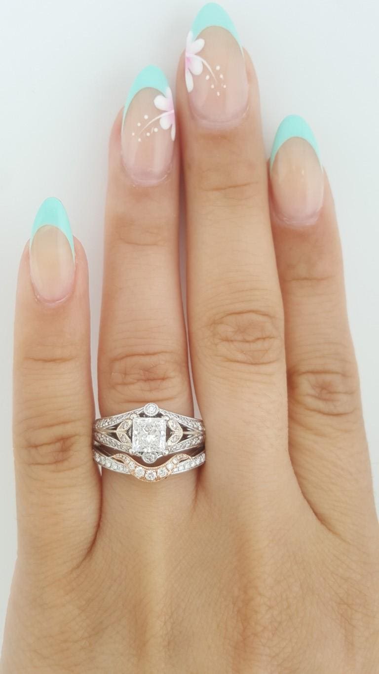 Supreme Princess Diamond Engagement Ring Set 1.63 ct 18K 2-Tone Gold Retail $9K