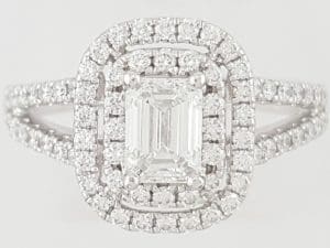 Emerald Diamond Double Halo Split Shank Engagement Ring 1.4 ct Platinum Rtl $7K