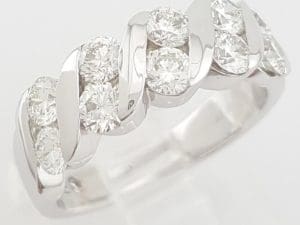 Leo Round Diamond Wedding Anniversary Band 6.4mm 14k White Gold 1.37ct