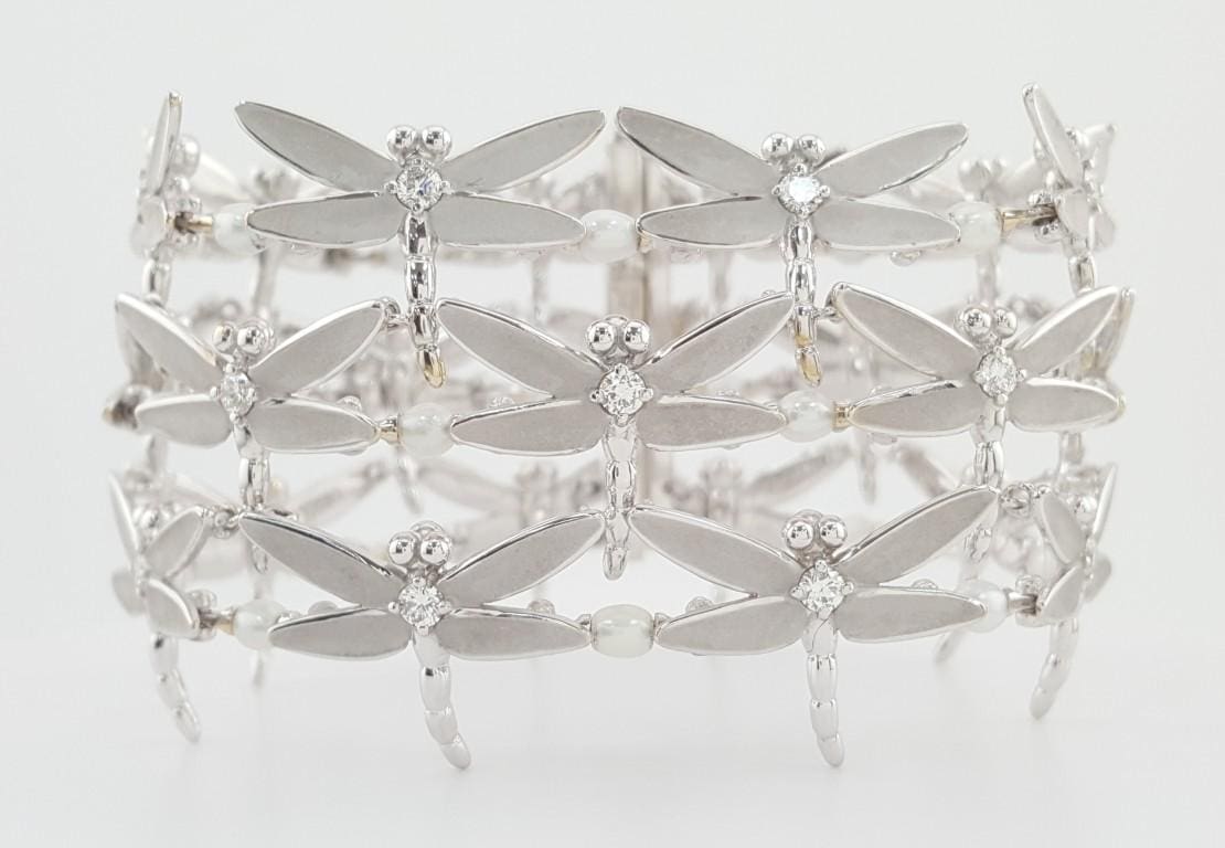 Tiffany & Co. Dragonfly Diamond Pearl Bracelet 18K W Gold 2.3 ct 67.7 Grams