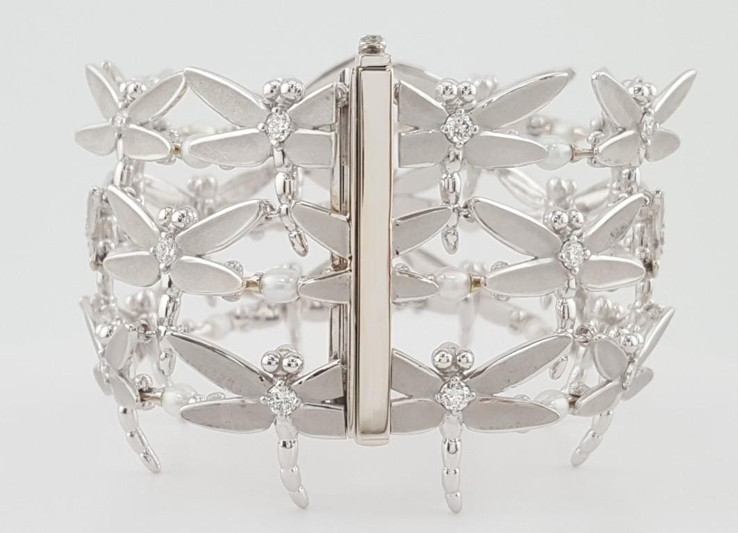 Tiffany & Co. Dragonfly Diamond Pearl Bracelet 18K W Gold 2.3 ct 67.7 Grams