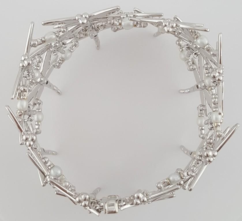 Tiffany & Co. Dragonfly Diamond Pearl Bracelet 18K W Gold 2.3 ct 67.7 Grams