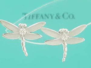 Tiffany & Co 18K White Gold Dragonfly Diamond Stud Earrings 0.16 ct 4 Gr 15.5 mm