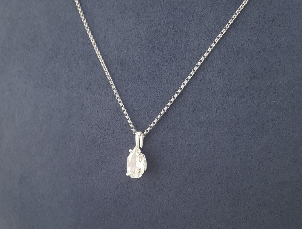 Empress Pear Shape Diamond Solitaire Pendant Necklace 0.72 ct 14K White Gold $4K