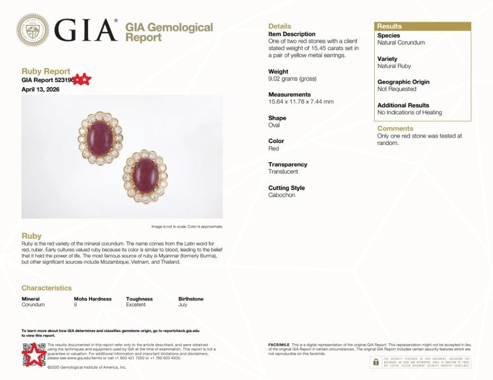 Burma No Heat Ruby & Diamond Halo Earrings 18.95 ct 18k Yellow Gold Retail $58K